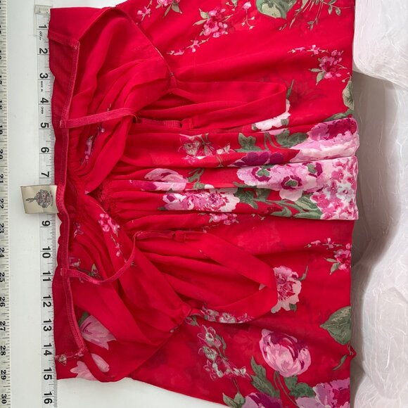 9Os Y2K Babydoll Slip Dress Women’s M Sheer Mini Red Floral Fairy Whimsigoth - Picture 12 of 14